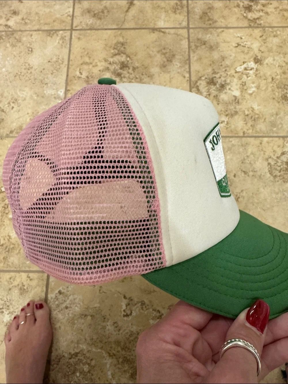 John Deere White, Green & Pink Logo Trucker Hat